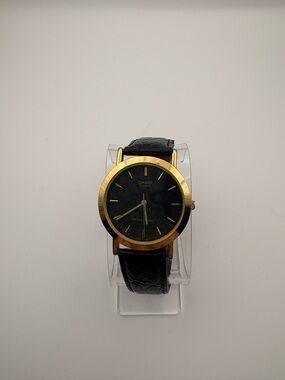 Casio Black Dial Gold Case Men's Leather Strap Watch